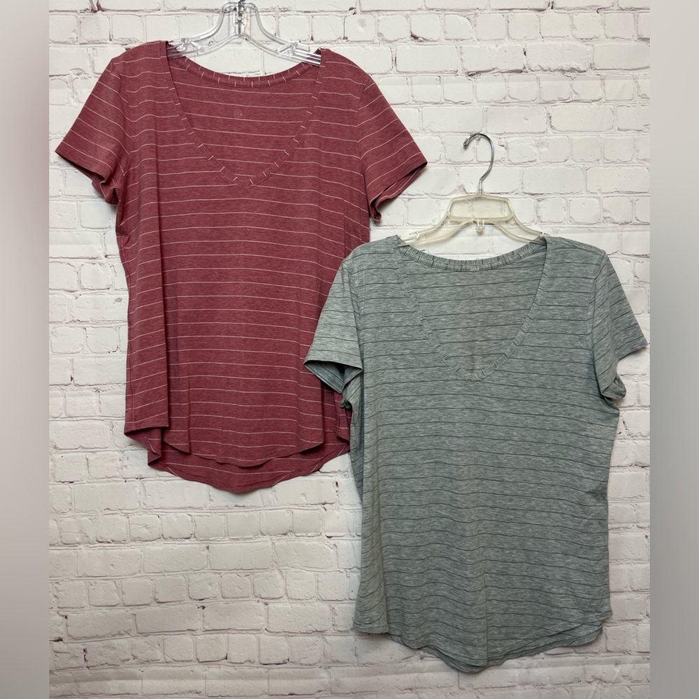lululemon athletica Short Sleeve V-Neck Tee in Rose and Heather Gray